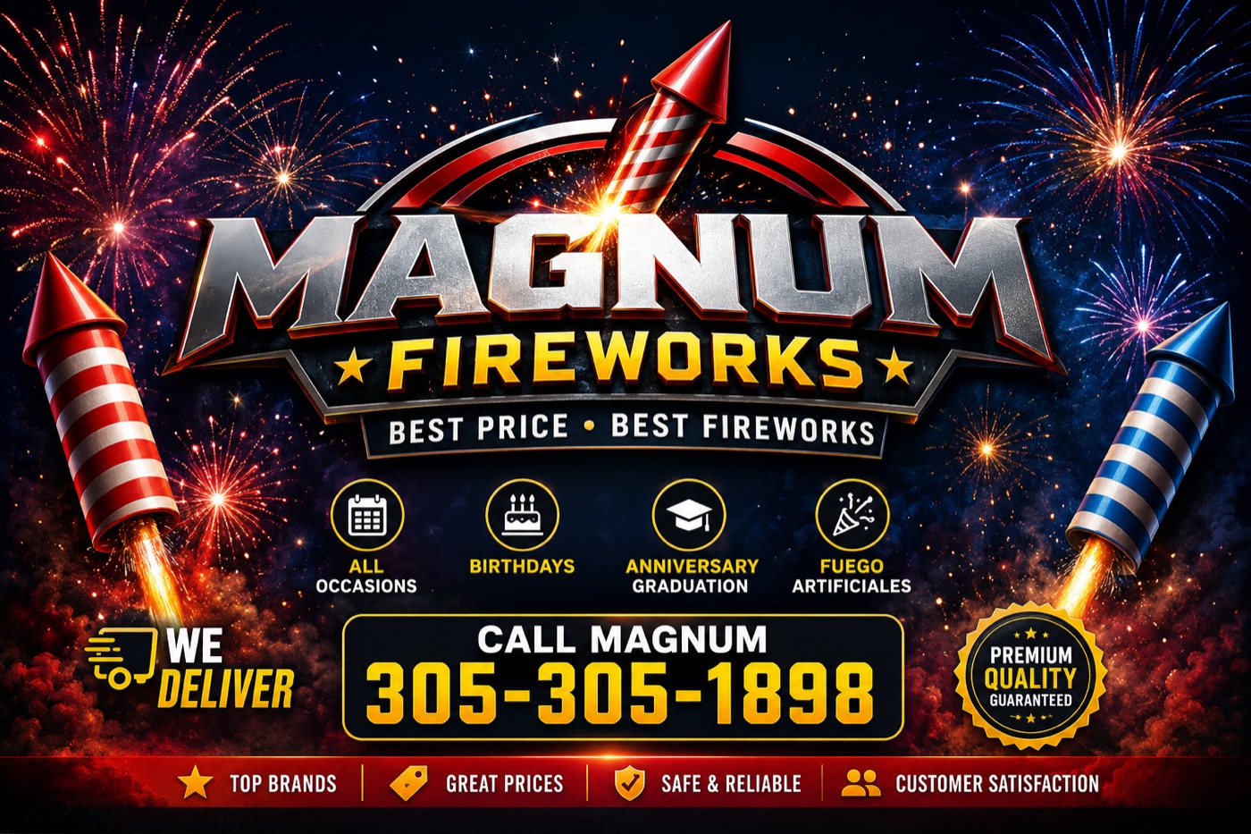 Magnum Fireworks — Best Price, Best Fireworks. We deliver. Call 305-305-1898.